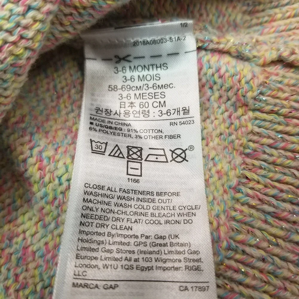Baby Gap Rainbow Metallic‎ Thread Button Front Long Sleeve Cotton Sweater 3-6 mo